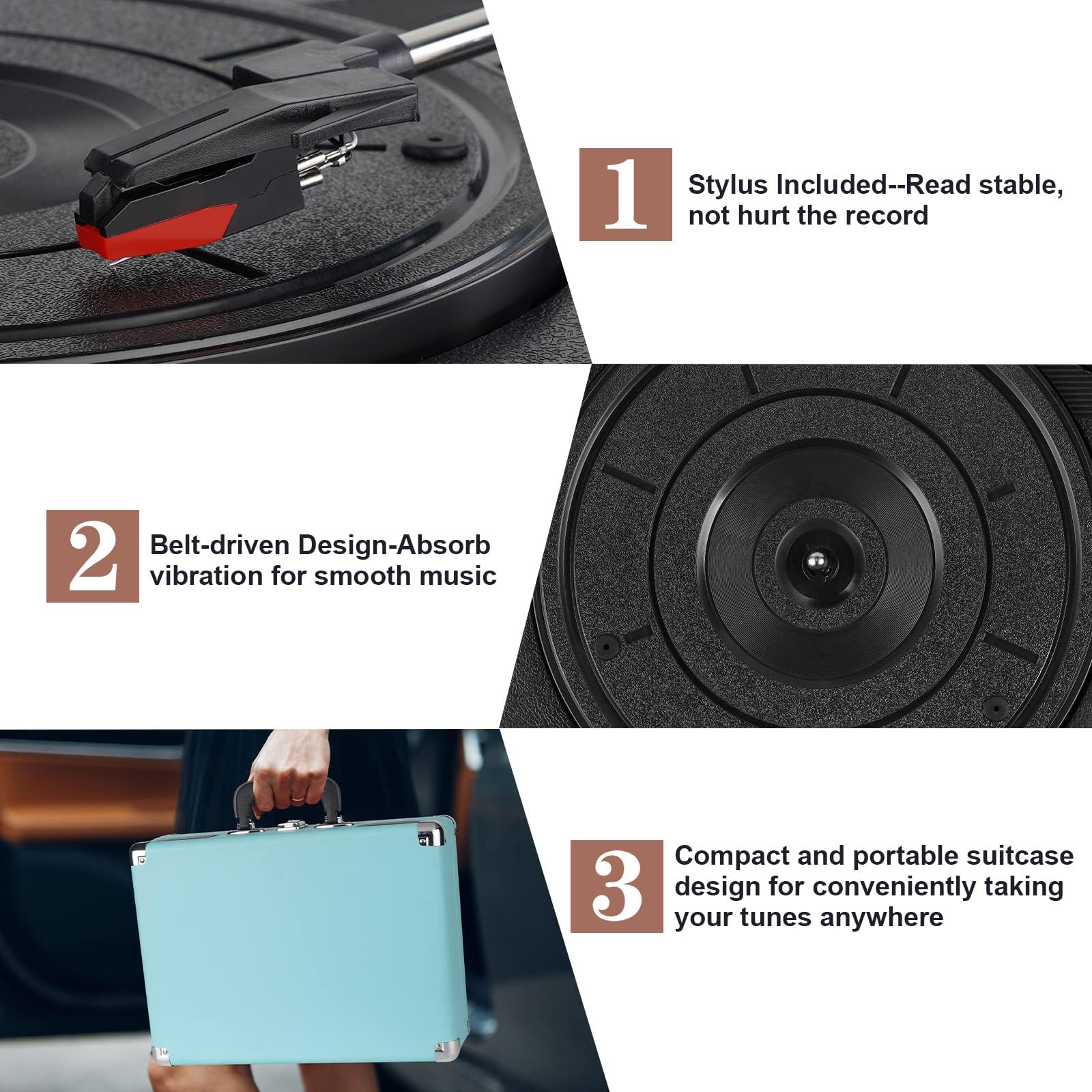 Amazon.co.jp: ビニールレコードプレーヤー、3速スーツケース